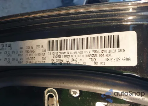 2020 Ram 1500 Classic Slt 4X2 6'4 Box из США, поврежденный, VIN 1C6RR6TT1LS117446